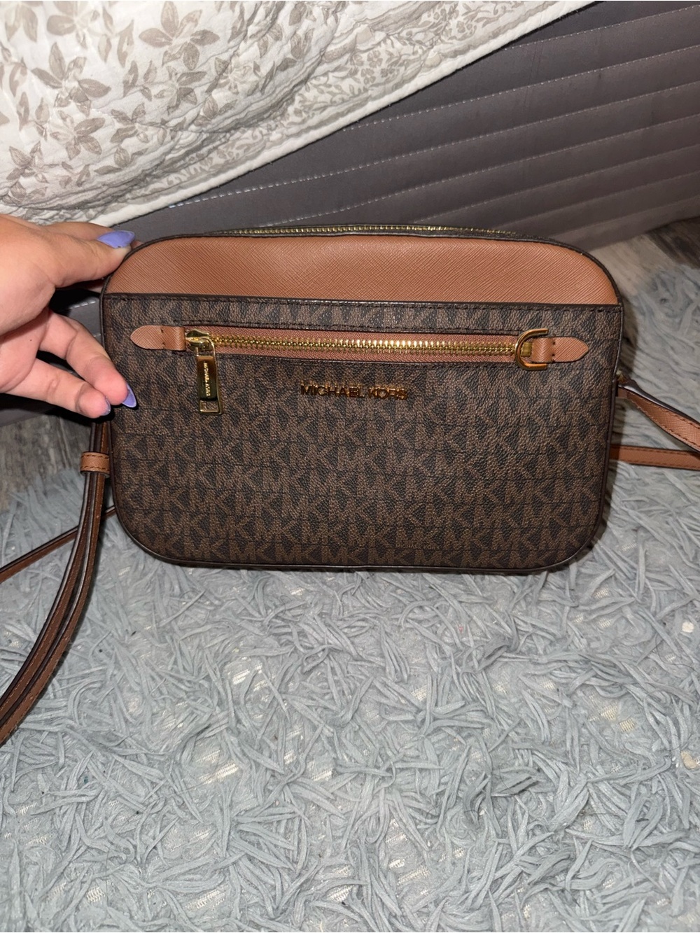Michael Kors Brown/Caramel MK Logo Crossbody Bag